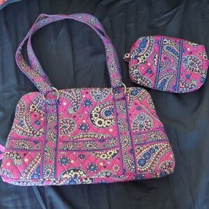 Purple Vera Bradley bag and makeup pouch